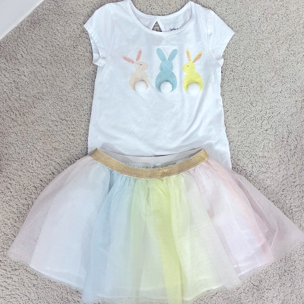 White Bunny T-Shirt and Pastel Tulle Skirt Set